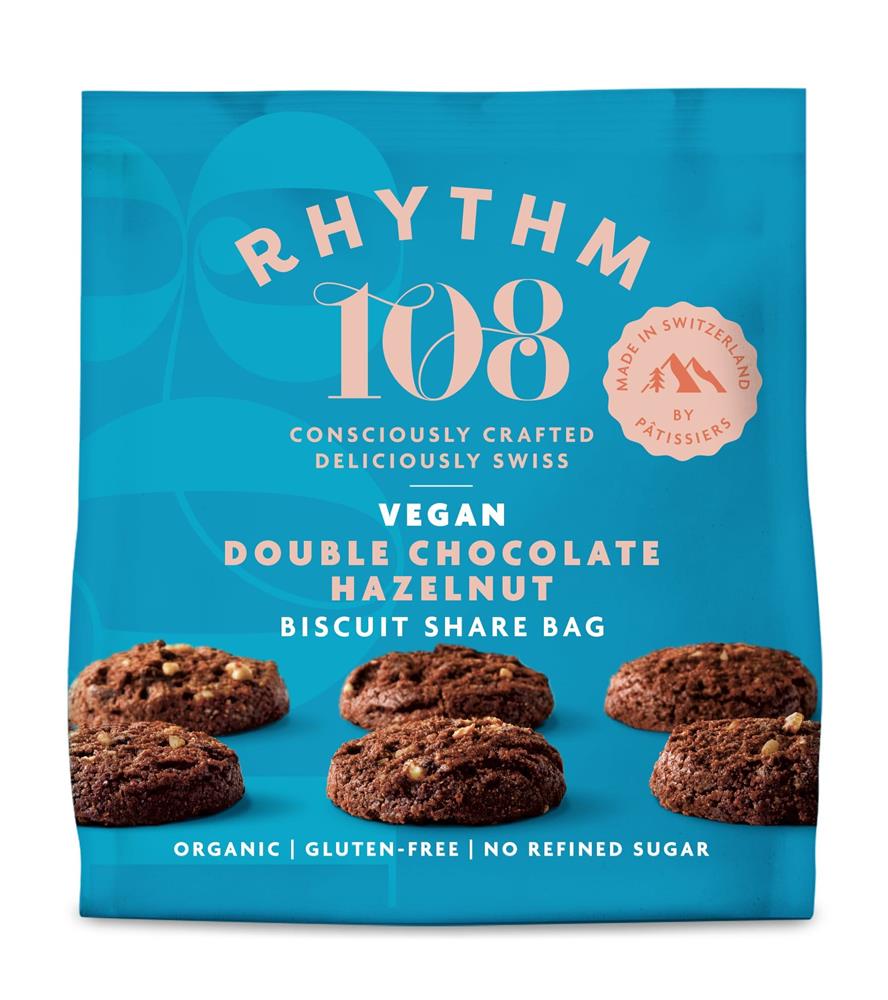 Rhythm 108 Organic & Gluten-Free Double Chocolate Hazelnut Tea Biscuit Bag - 135g