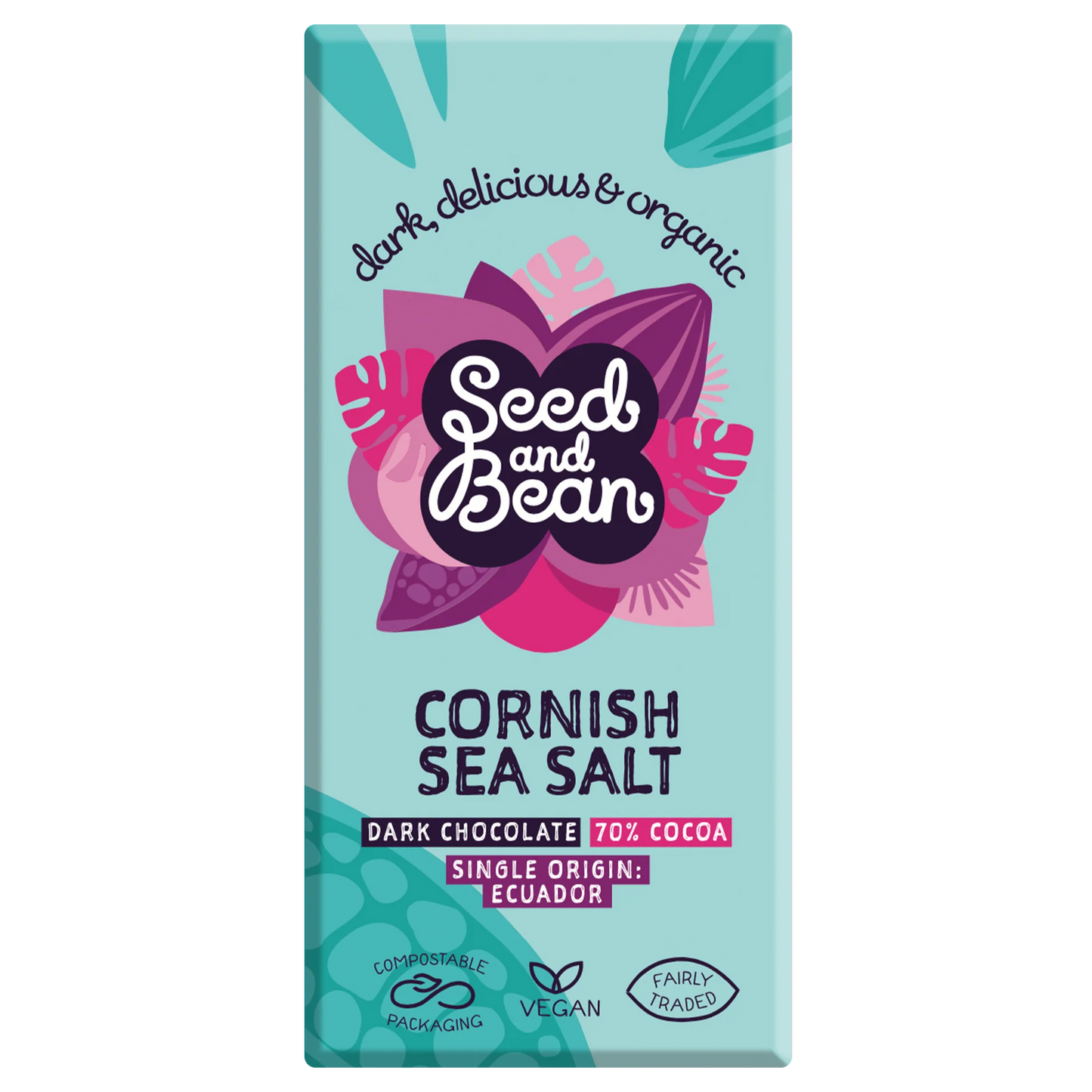 Seed and Bean Organic Cornish Sea Salt 70% Cocoa Dark Chocolate Bar - 75g