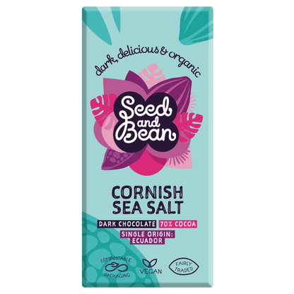 Seed and Bean Organic Cornish Sea Salt 70% Cocoa Dark Chocolate Bar - 75g