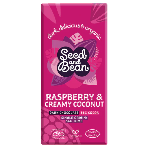 Seed and Bean Organic Coconut & Raspberry 66% Cocoa Dark Chocolate Bar - 75g