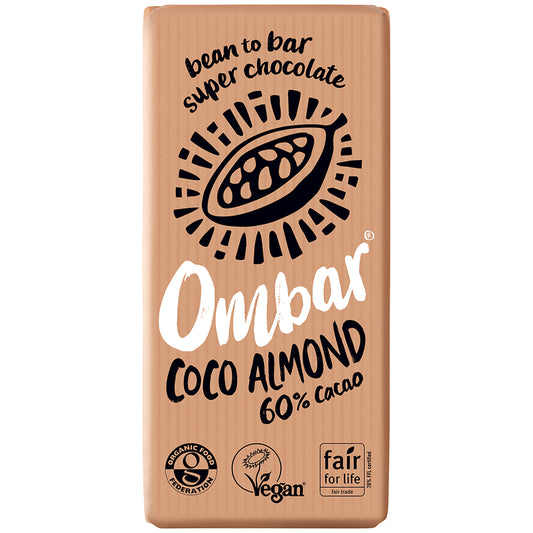 Ombar Organic Vegan 60% Cacao Coco Almond Raw Chocolate Bar - 70g